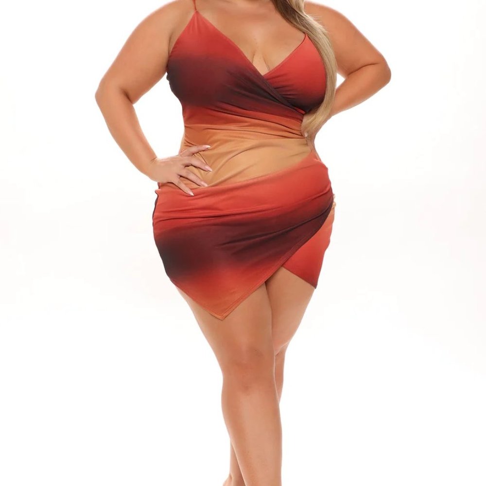 Fashion Nova Dress - Orange/Combo - Size 2X
